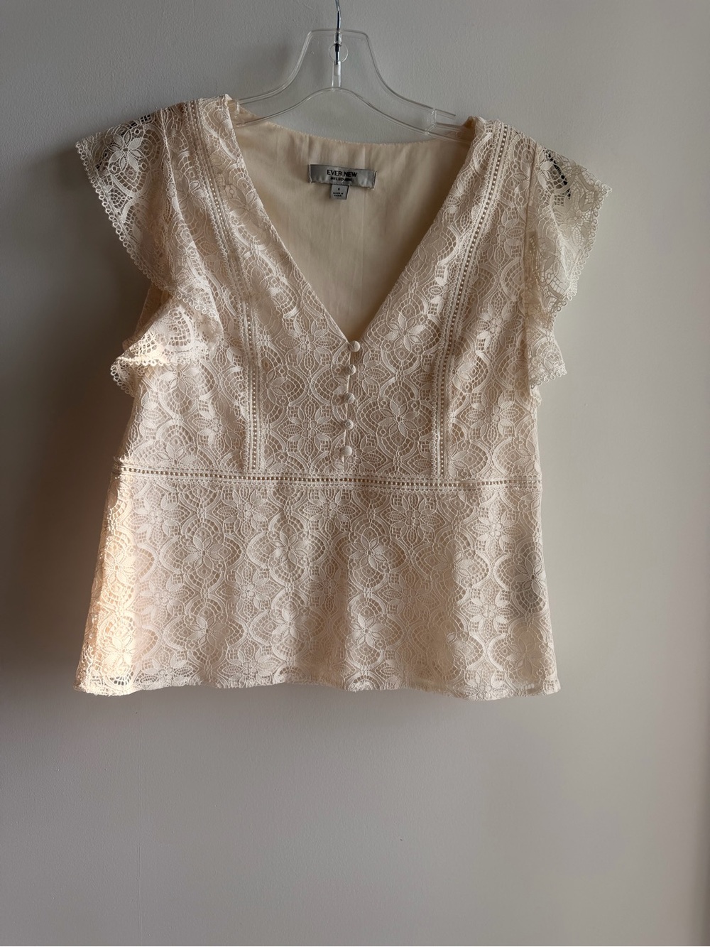 Ever New Cream Lace V-Neck Flutter Sleeve Blouse